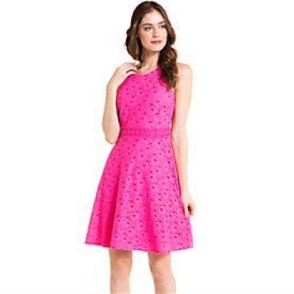 Laundry by Shelli Segal Crochet Lace Bright Pink Sleeveless Dress Size 6 - Picture 8 of 8